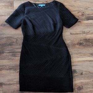 Antonio Melani Black Short-Sleeve Textured Sheath Midi Dress